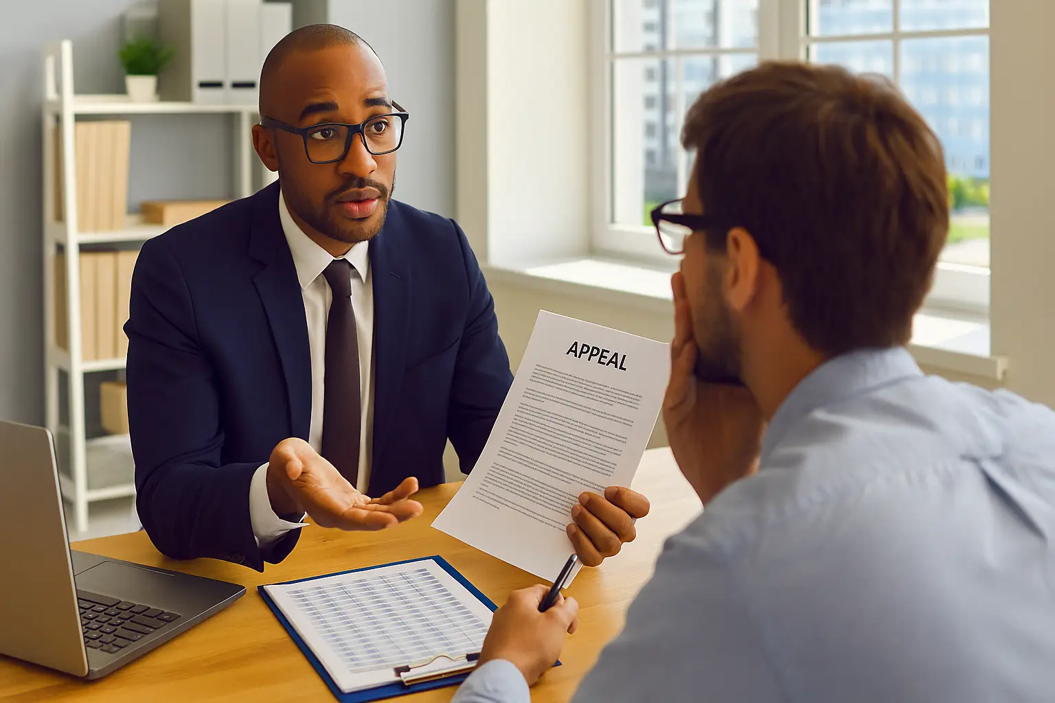 Taxpayer meeting with a Baltimore tax expert to prepare for an IRS appeals hearing
